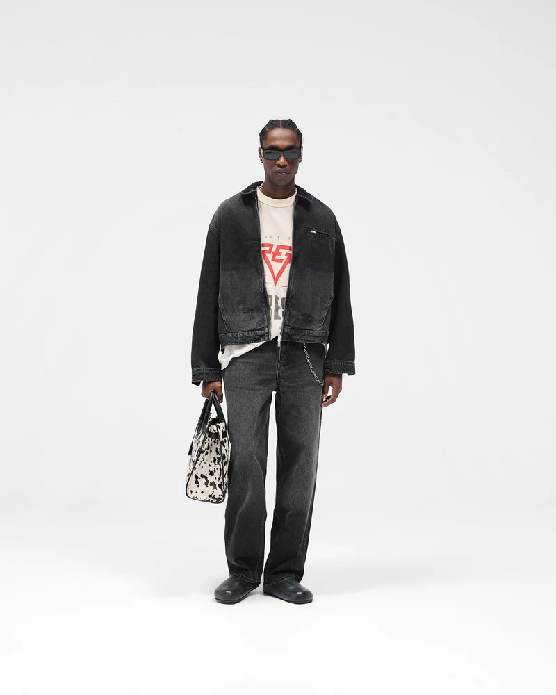 Collared Denim Jacket - Aged Black