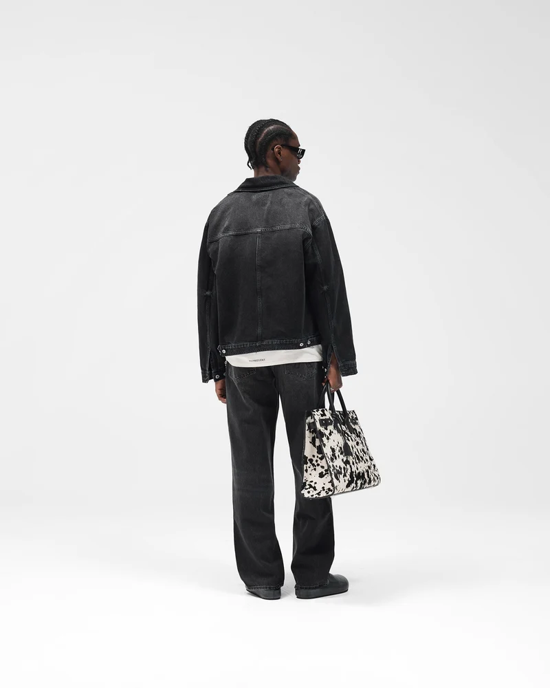 Collared Denim Jacket - Aged Black