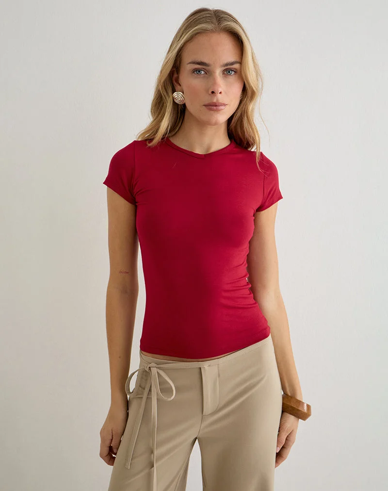 Cash-Top mit hohem V-Ausschnitt in Adrenaline Red