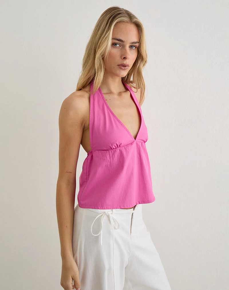 Eldana-Haltertop aus Popeline in der Farbe „Pink Rose“
