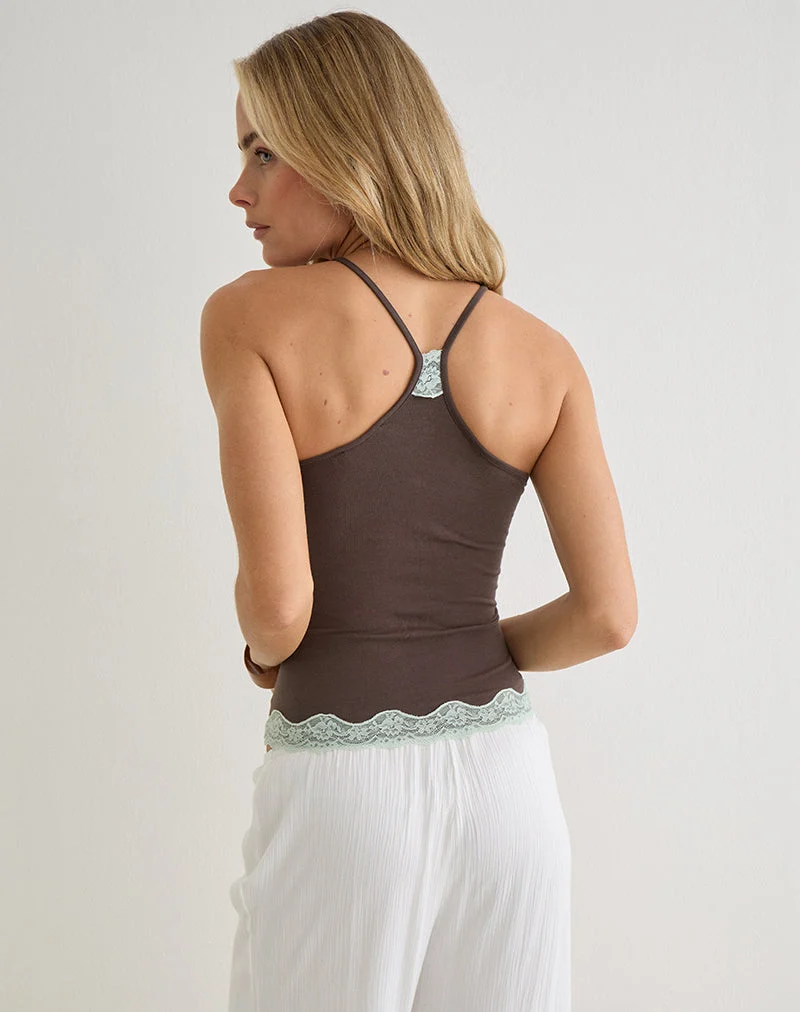 Mishti Cami-Top mit Spitzenbesatz in Dunkelbraun