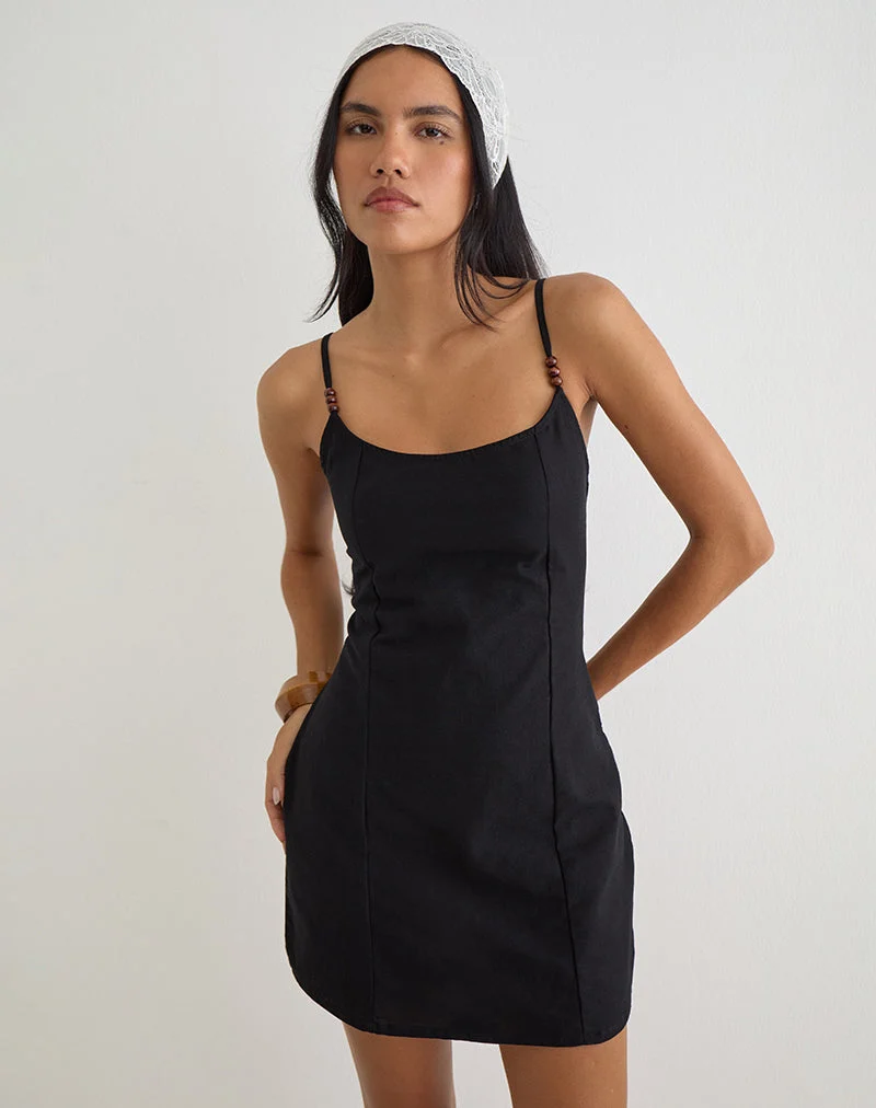 Ambra Scoop Minikleid aus Leinen, schwarz