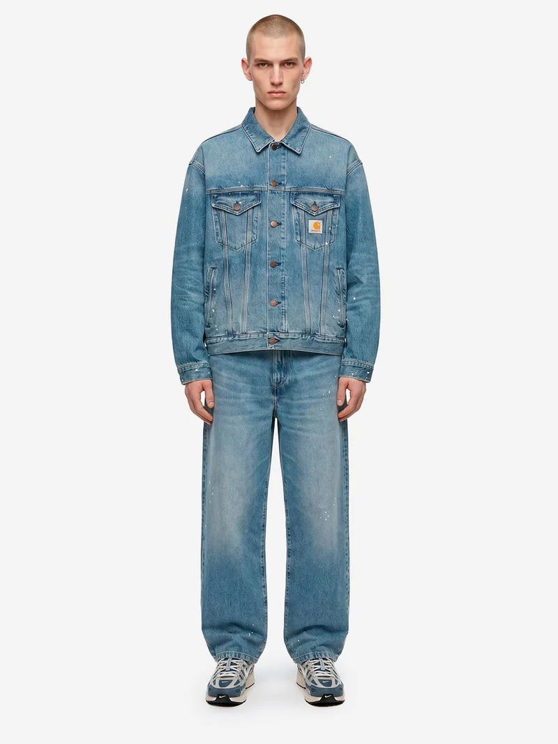 Giacca Helston in denim blu con trattamento distressed