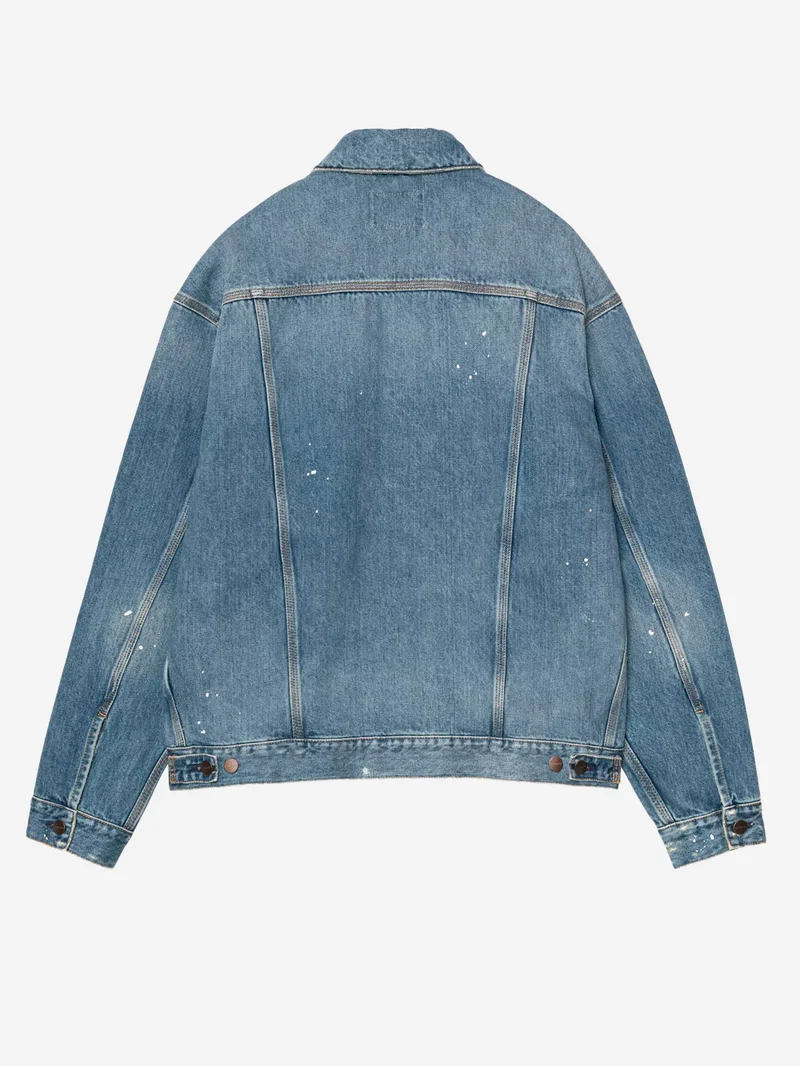 Giacca Helston in denim blu con trattamento distressed