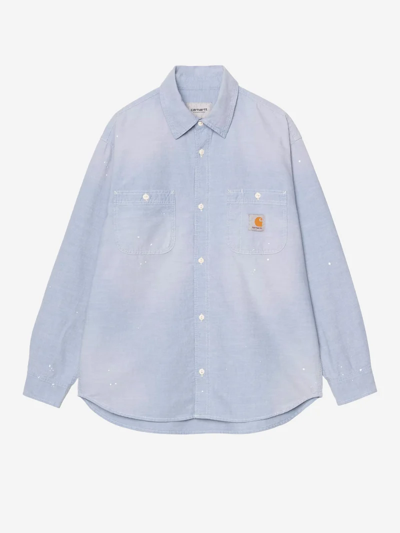 Camicia blu L/S 'Painter' con trattamento distressed