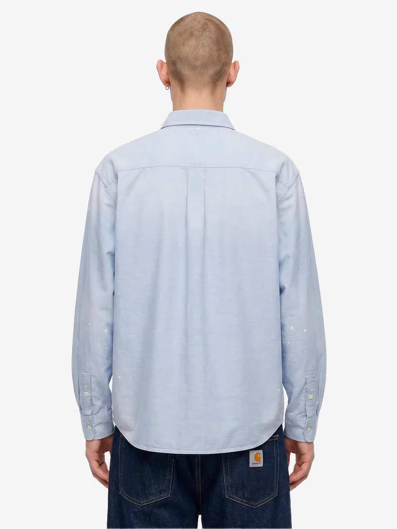 Camicia blu L/S 'Painter' con trattamento distressed