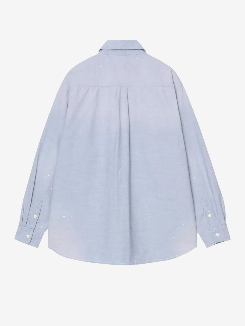 Camicia blu L/S 'Painter' con trattamento distressed