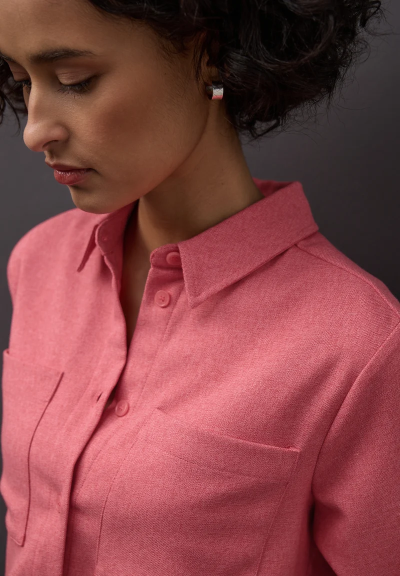 Melange shirtcollar blouse w p, striking coral mel.