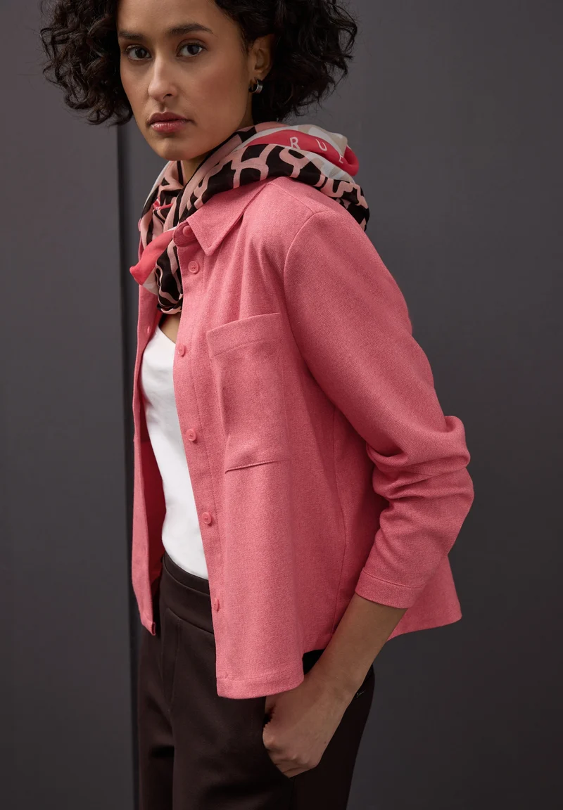 Melange shirtcollar blouse w p, striking coral mel.