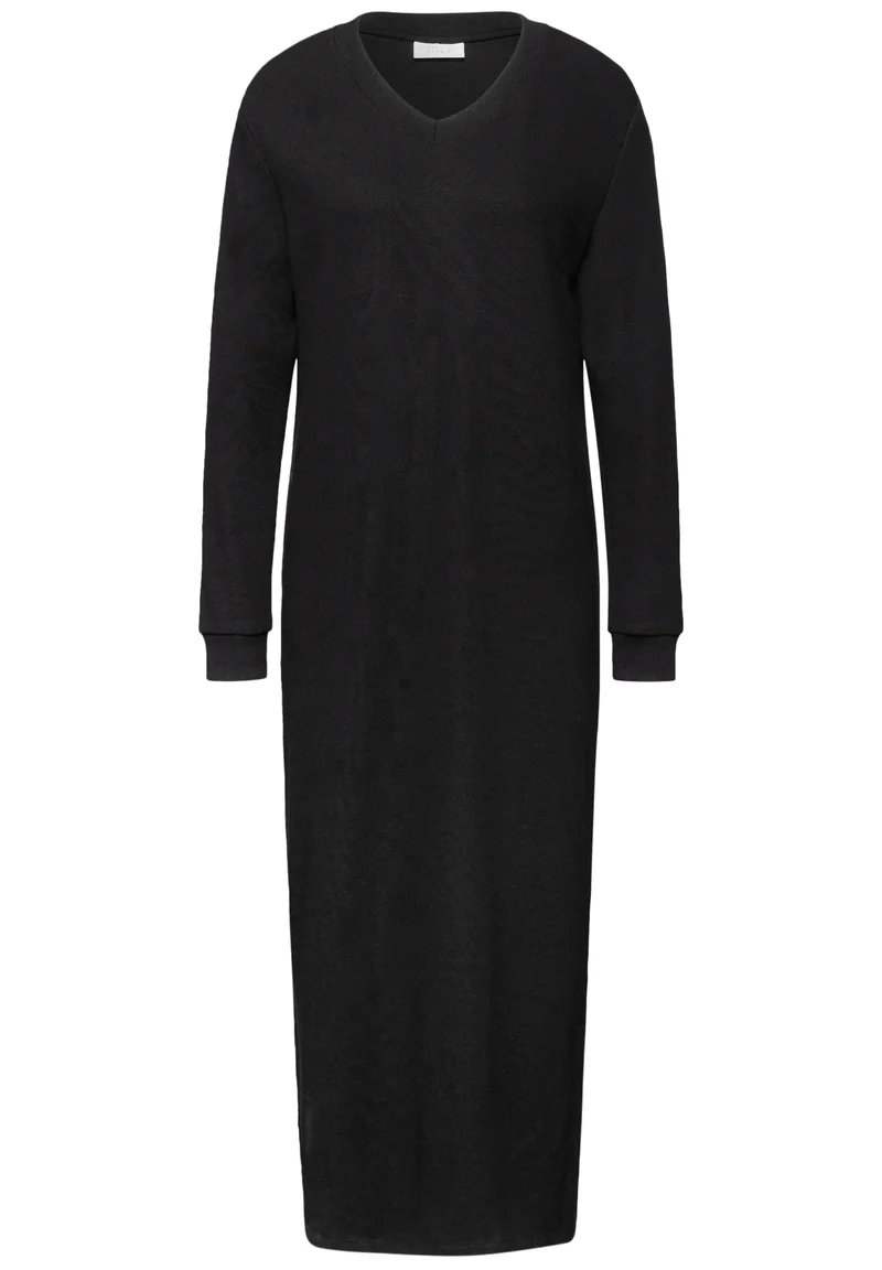 V Neck Dress_solid, Black