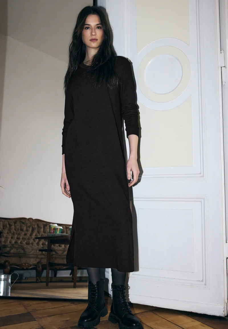 V Neck Dress_solid, Black
