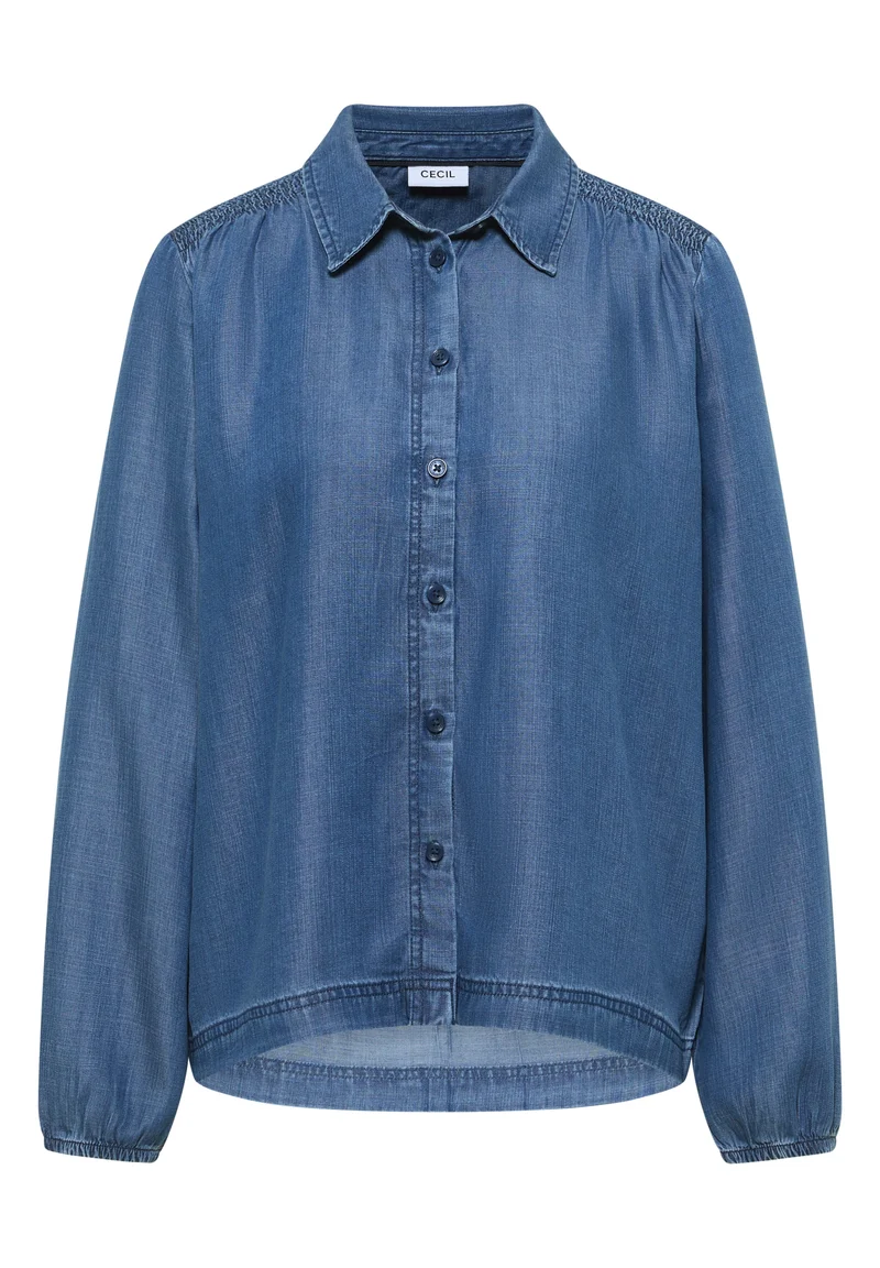 Smock Detail Lyocell Blouse, mid blue wash