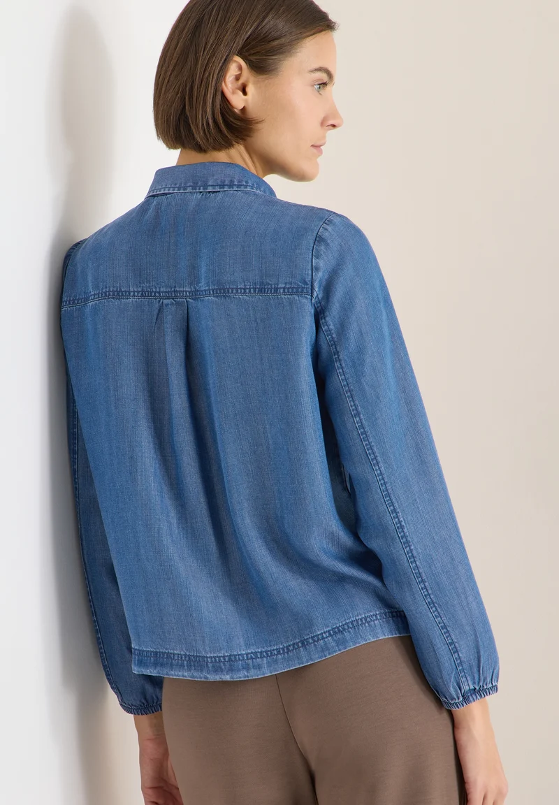 Smock Detail Lyocell Blouse, mid blue wash