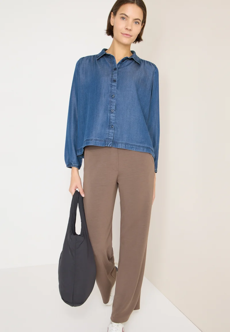 Smock Detail Lyocell Blouse, mid blue wash