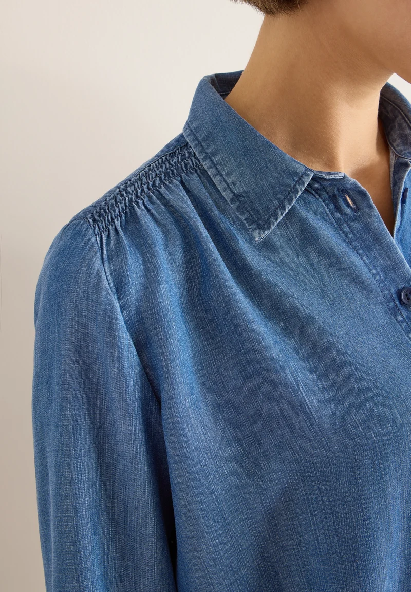 Smock Detail Lyocell Blouse, mid blue wash