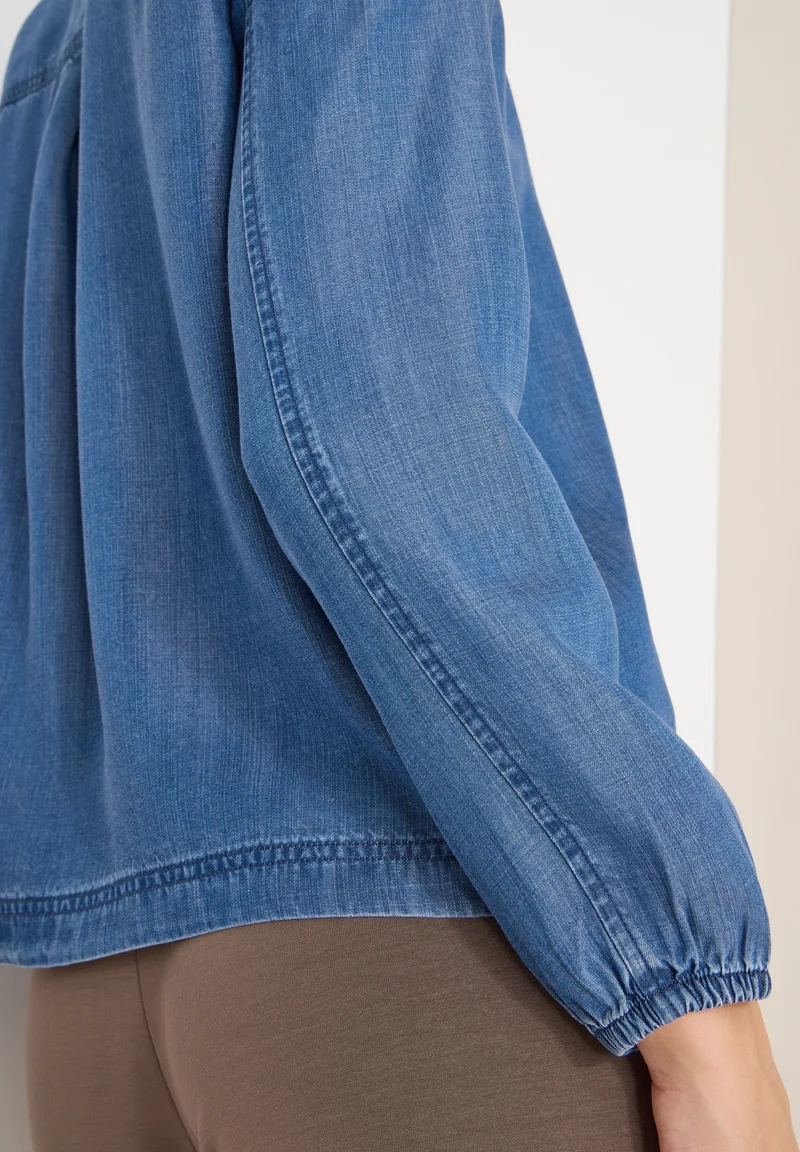 Smock Detail Lyocell Blouse, mid blue wash