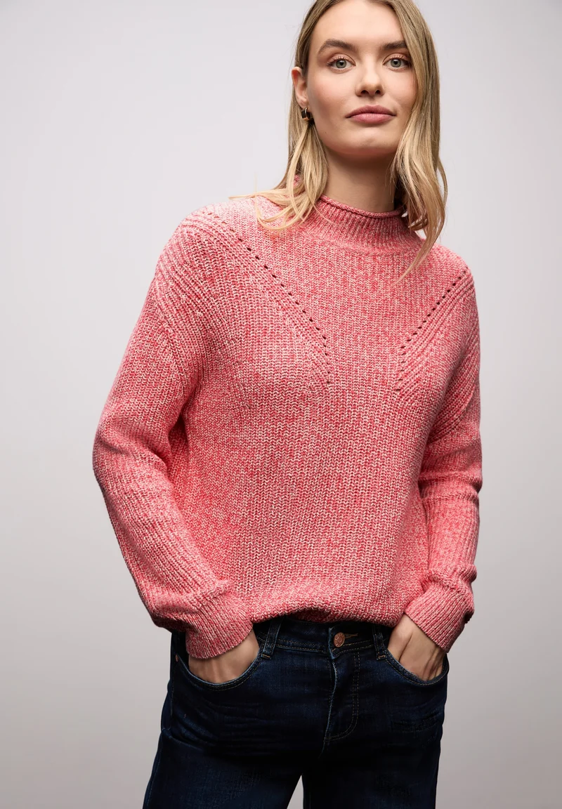 mouline turtle neck sweater, striking coral