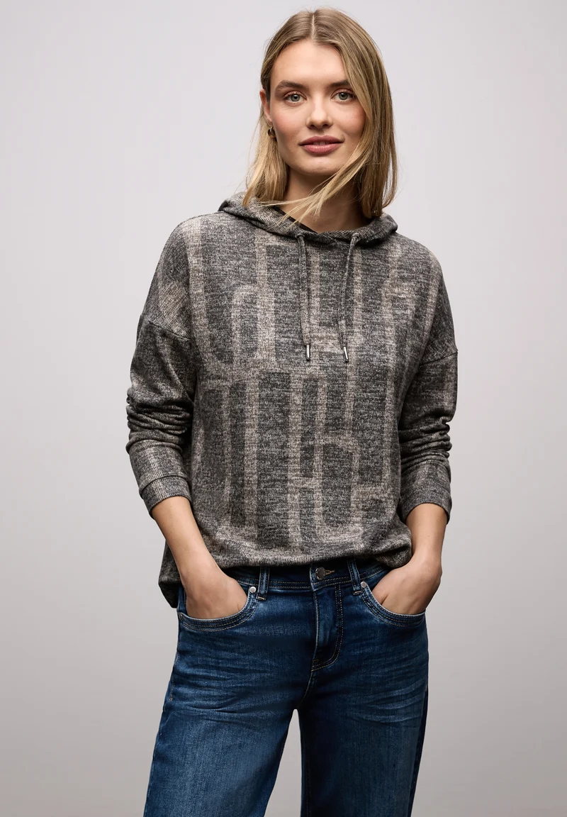LTD QR cosy printed hoody, darkest brown