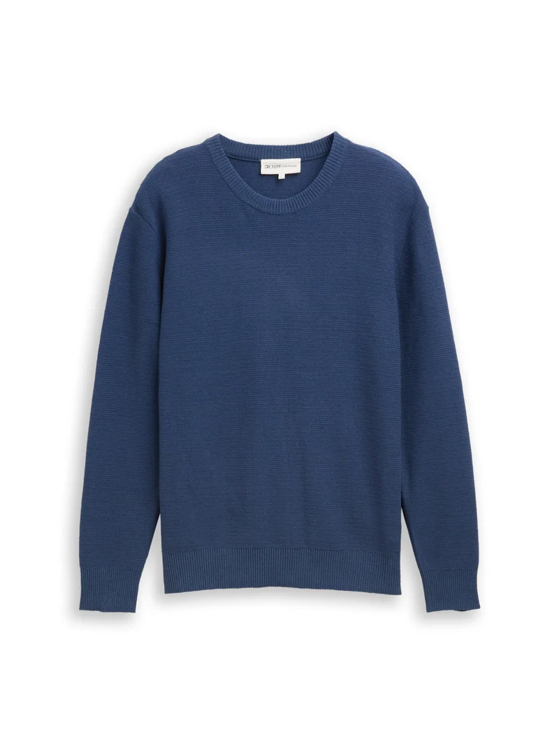 basic fine stripe crew neck kn, Ocean Night Blue