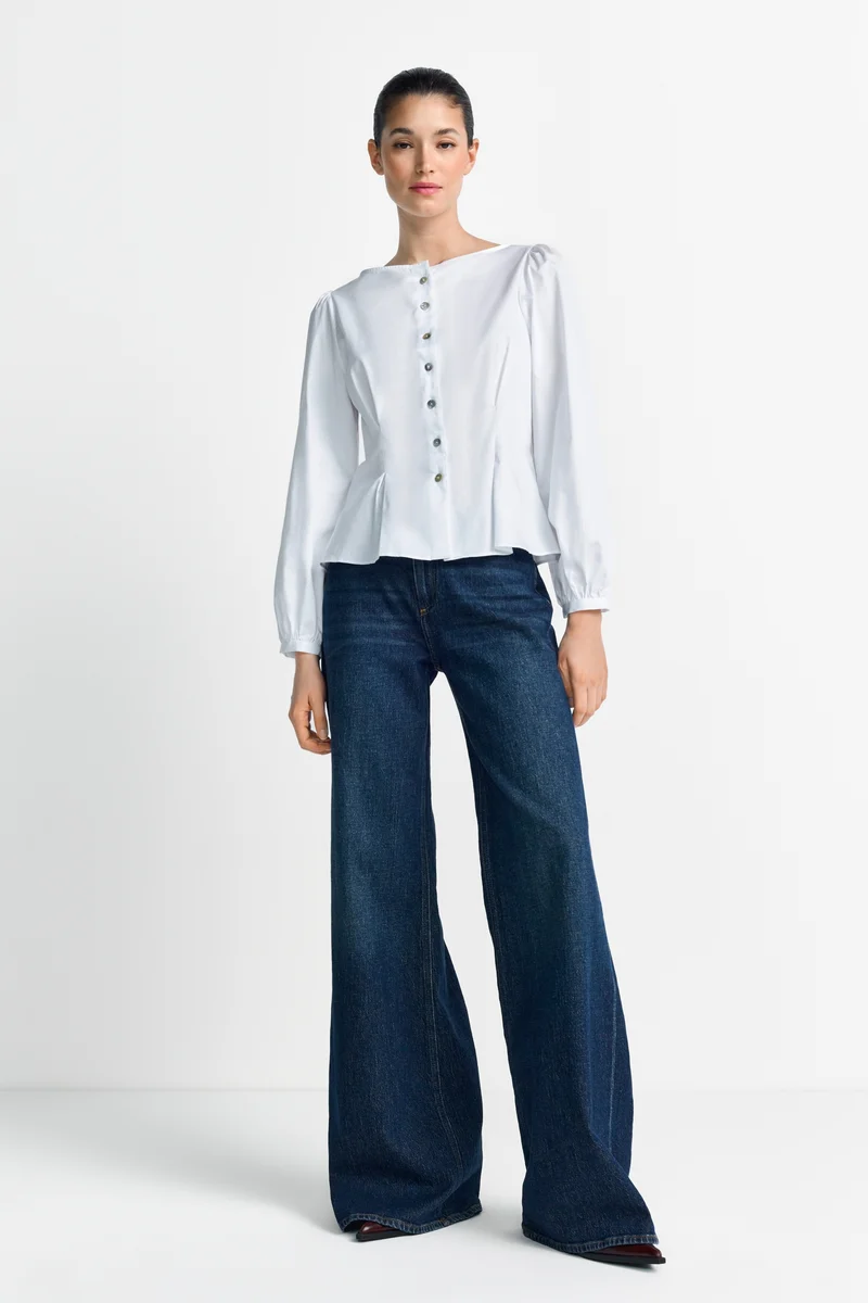 Fitted Cotton Blouse, white
