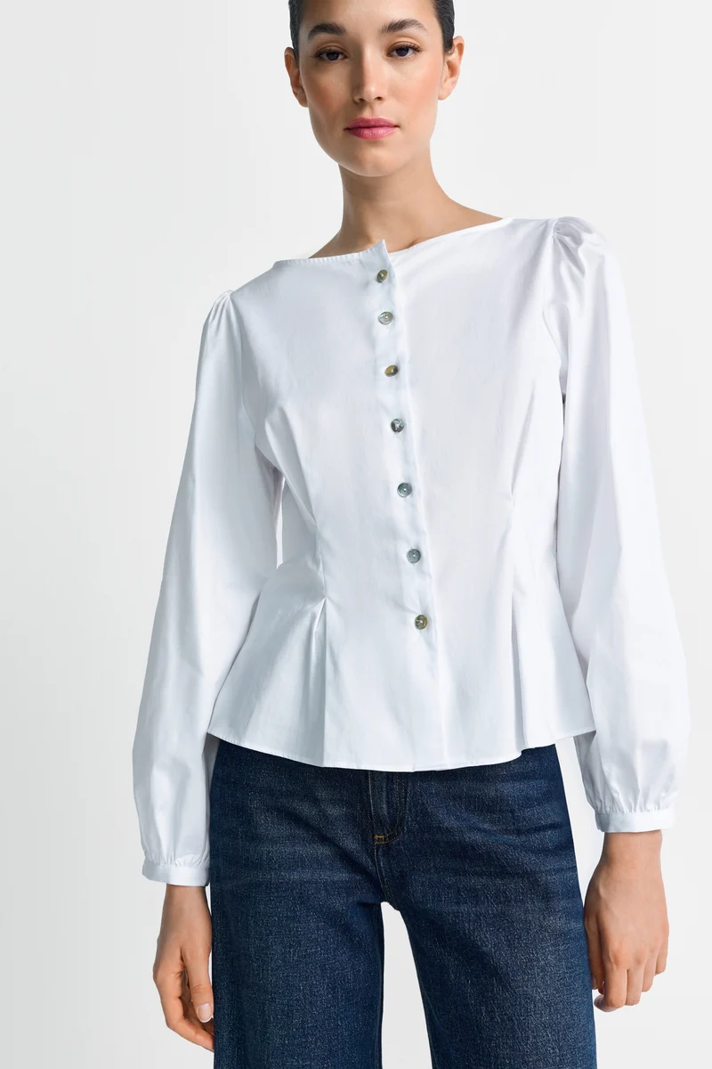 Fitted Cotton Blouse, white