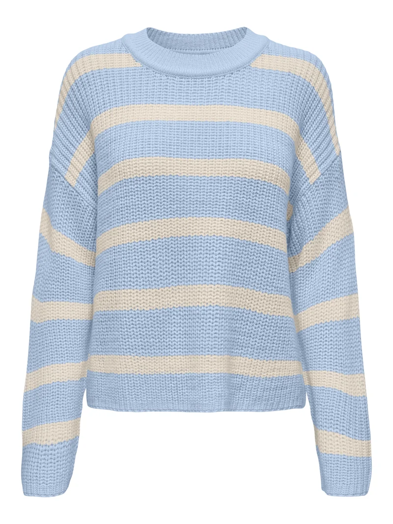 JDYJUSTY L/S STRIPE PULLOVER KNT NO, Cashmere Blue/EGGNOG