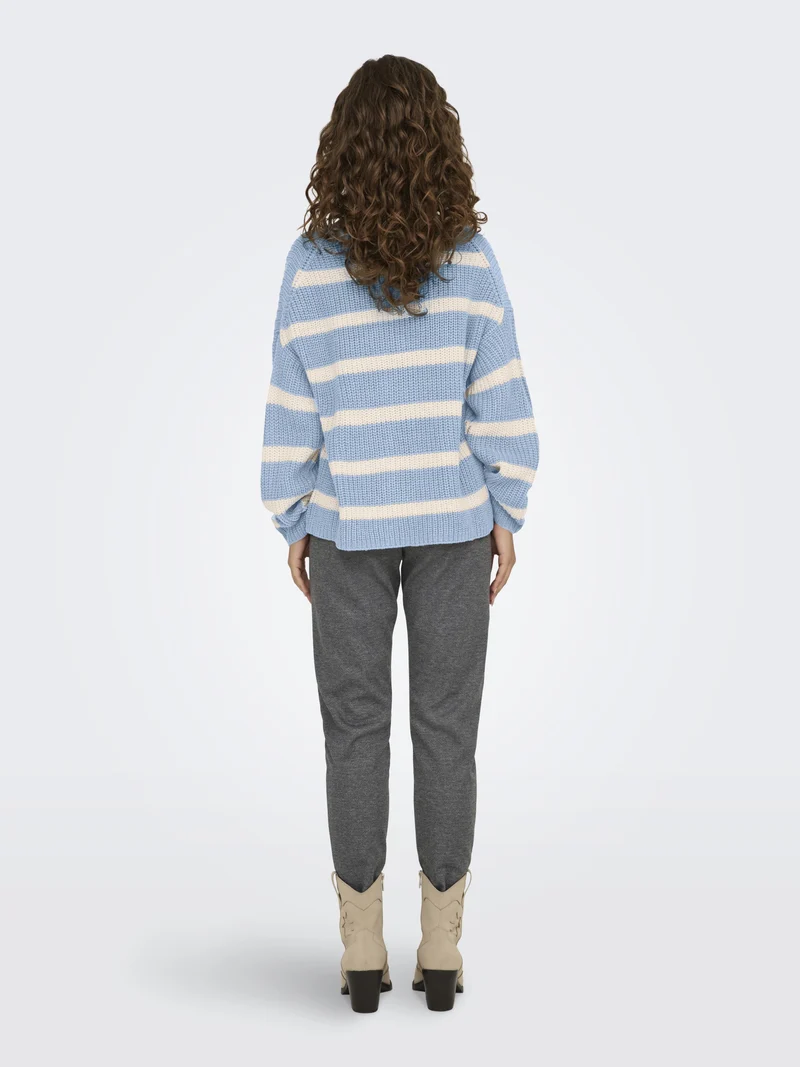 JDYJUSTY L/S STRIPE PULLOVER KNT NO, Cashmere Blue/EGGNOG