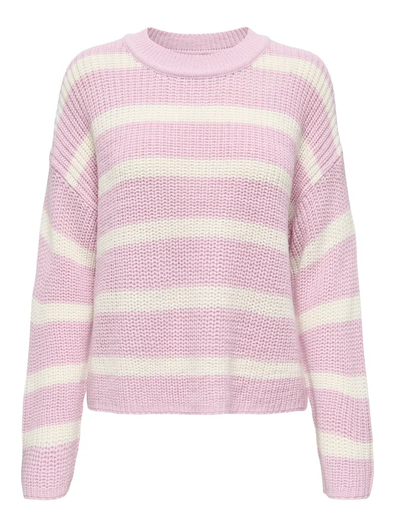 JDYJUSTY L/S STRIPE PULLOVER KNT NO, Fragrant Lilac/EGGNOG