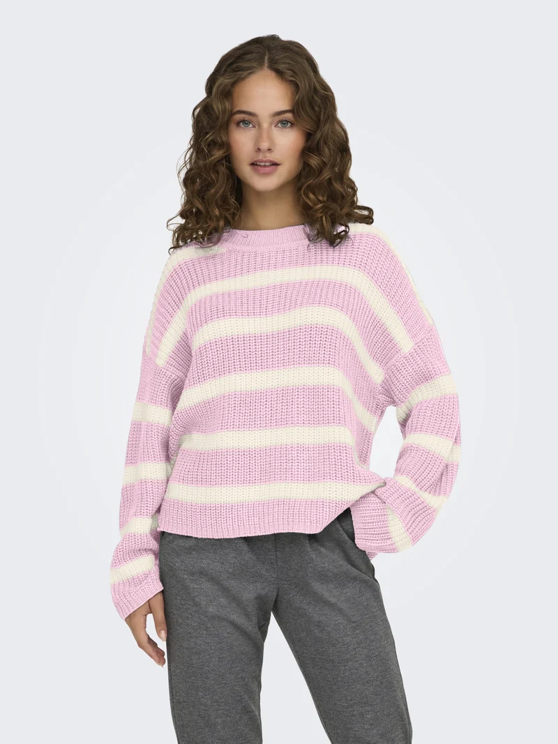 JDYJUSTY L/S STRIPE PULLOVER KNT NO, Fragrant Lilac/EGGNOG