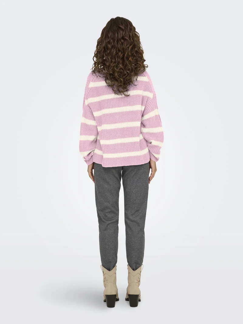 JDYJUSTY L/S STRIPE PULLOVER KNT NO, Fragrant Lilac/EGGNOG