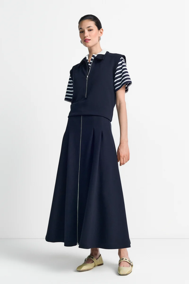 Jersey Skirt with Zipper, midnight blue