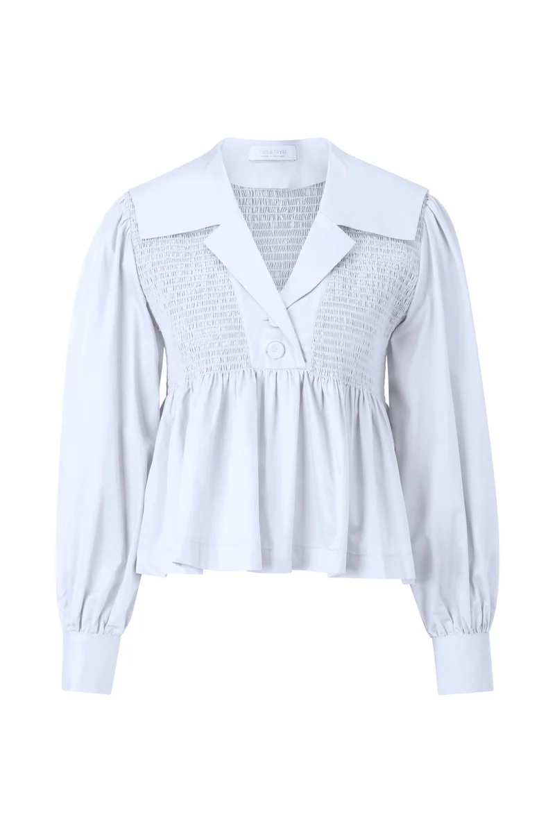 Cotton Blouse with Peplum, white