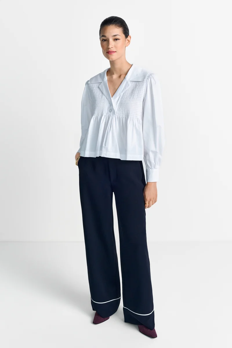 Cotton Blouse with Peplum, white