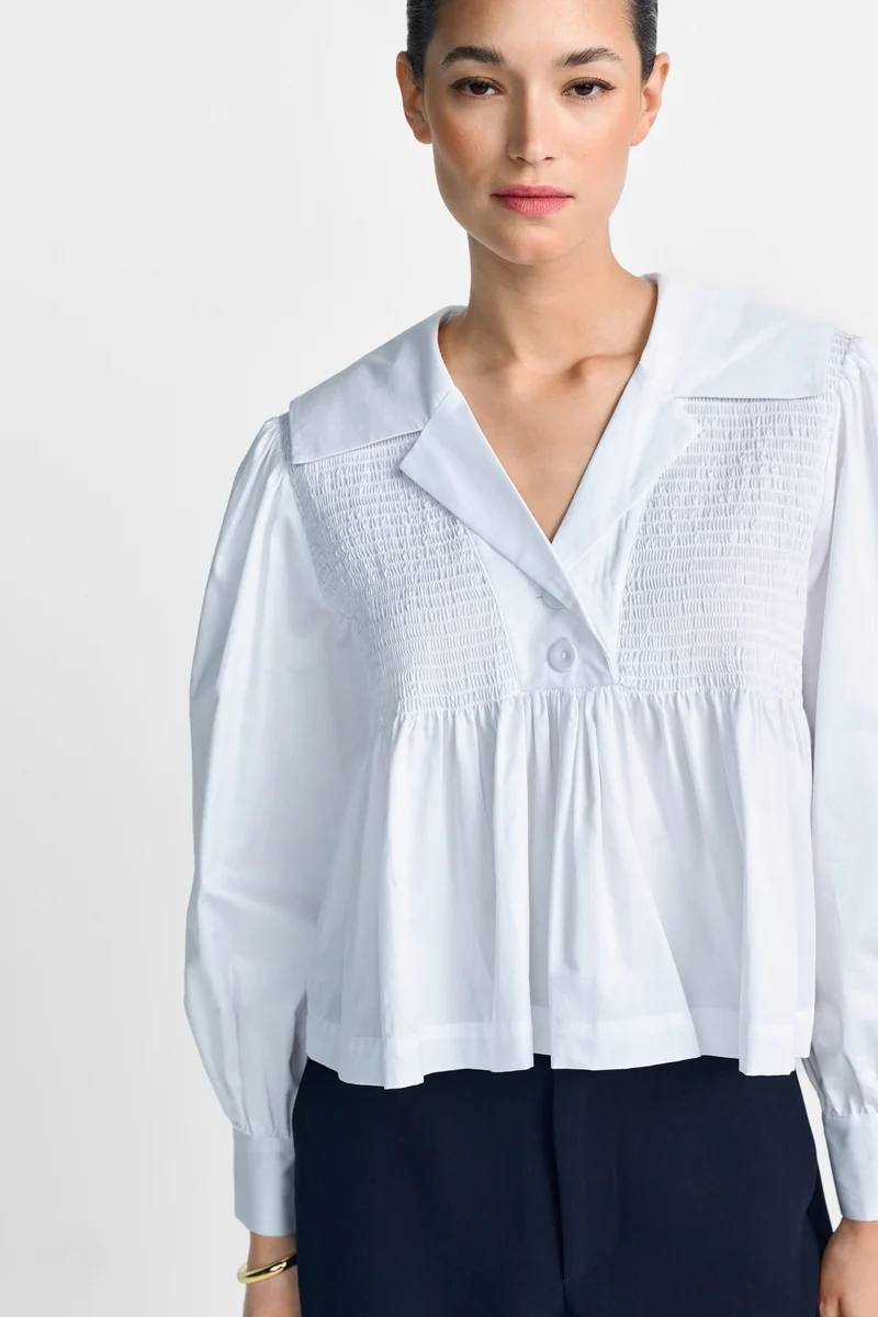Cotton Blouse with Peplum, white