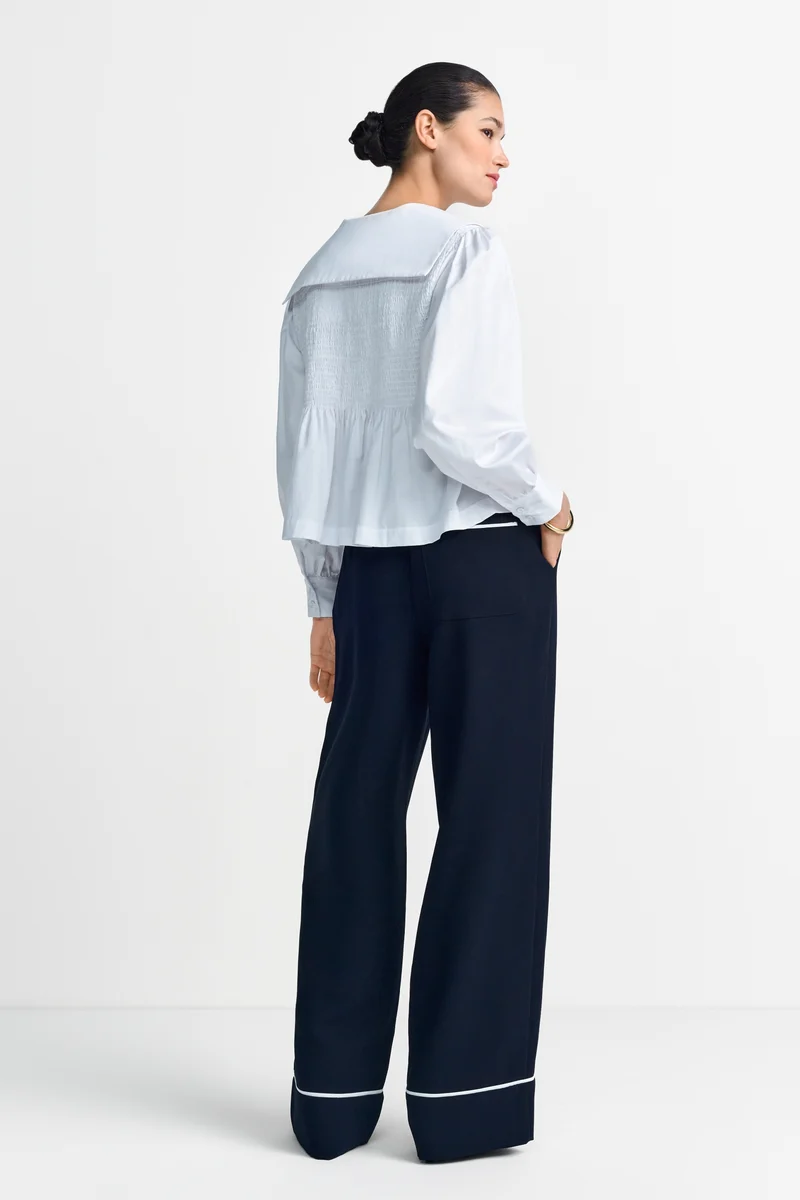 Cotton Blouse with Peplum, white