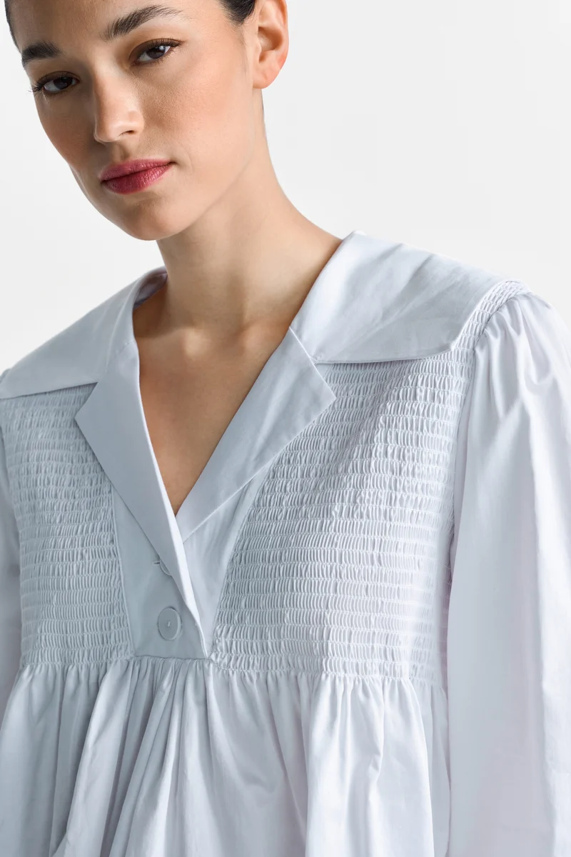 Cotton Blouse with Peplum, white