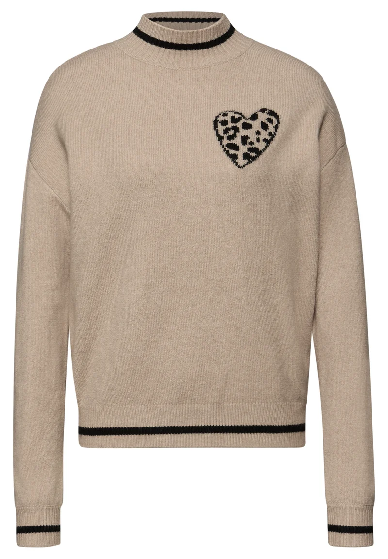 leo heart jacquard sweater, buffed beige mel.