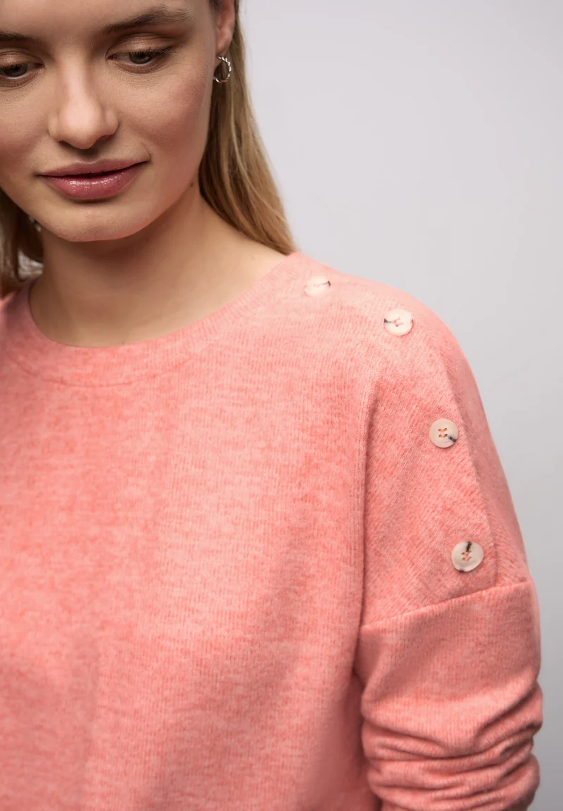 LTD QR soft melange look shirt, striking coral mel.