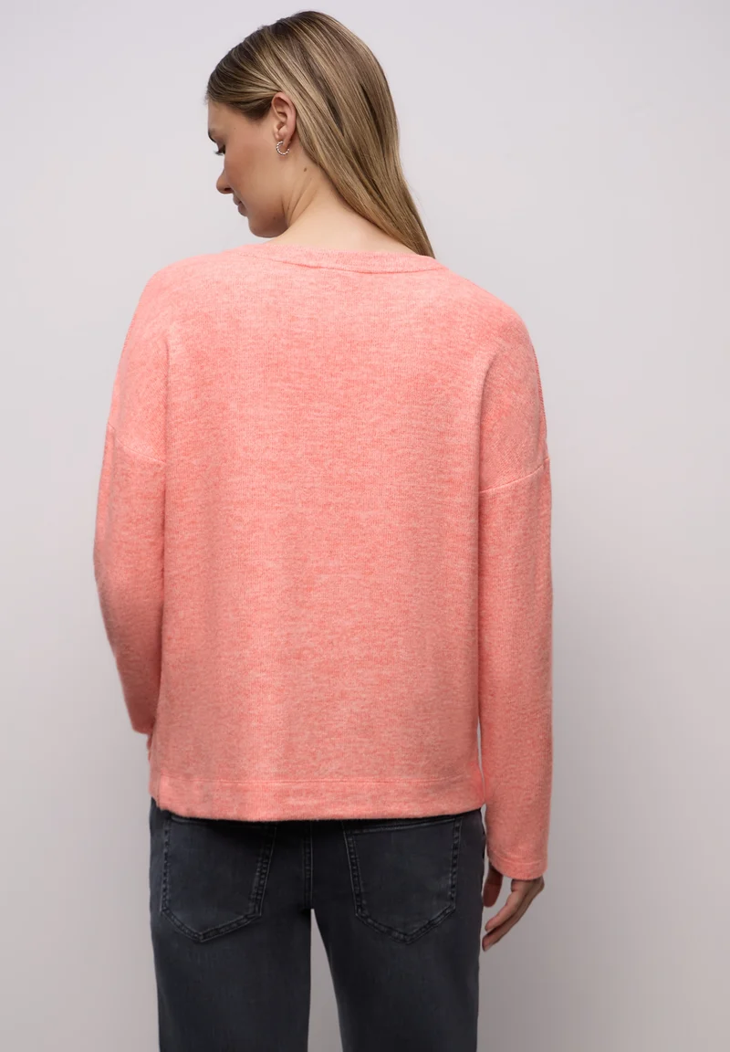 LTD QR soft melange look shirt, striking coral mel.