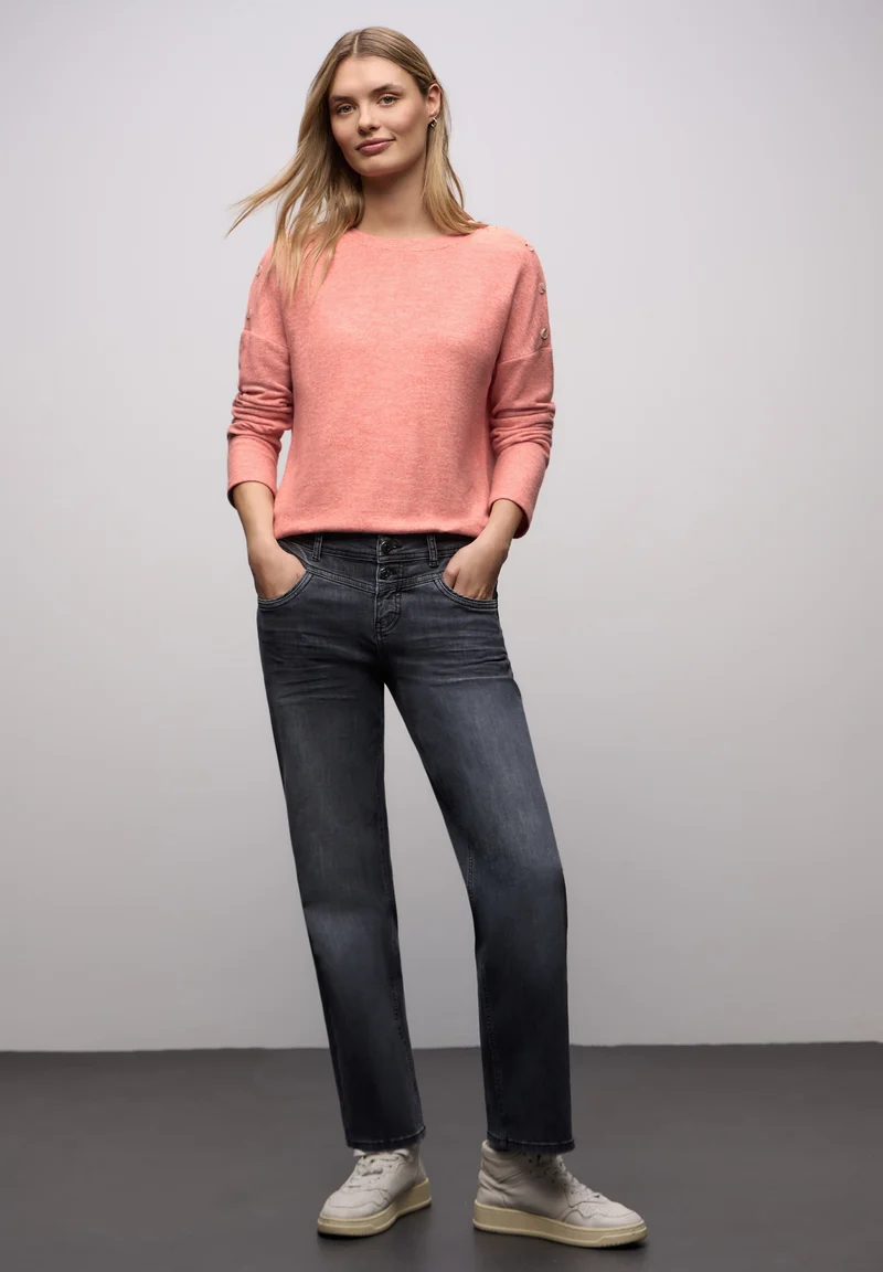 LTD QR soft melange look shirt, striking coral mel.