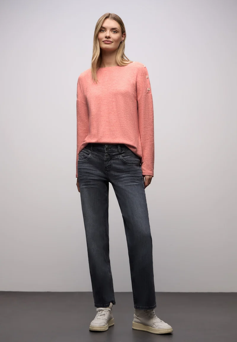 LTD QR soft melange look shirt, striking coral mel.
