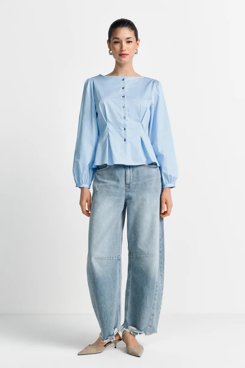 Fitted Cotton Blouse, skyway blue