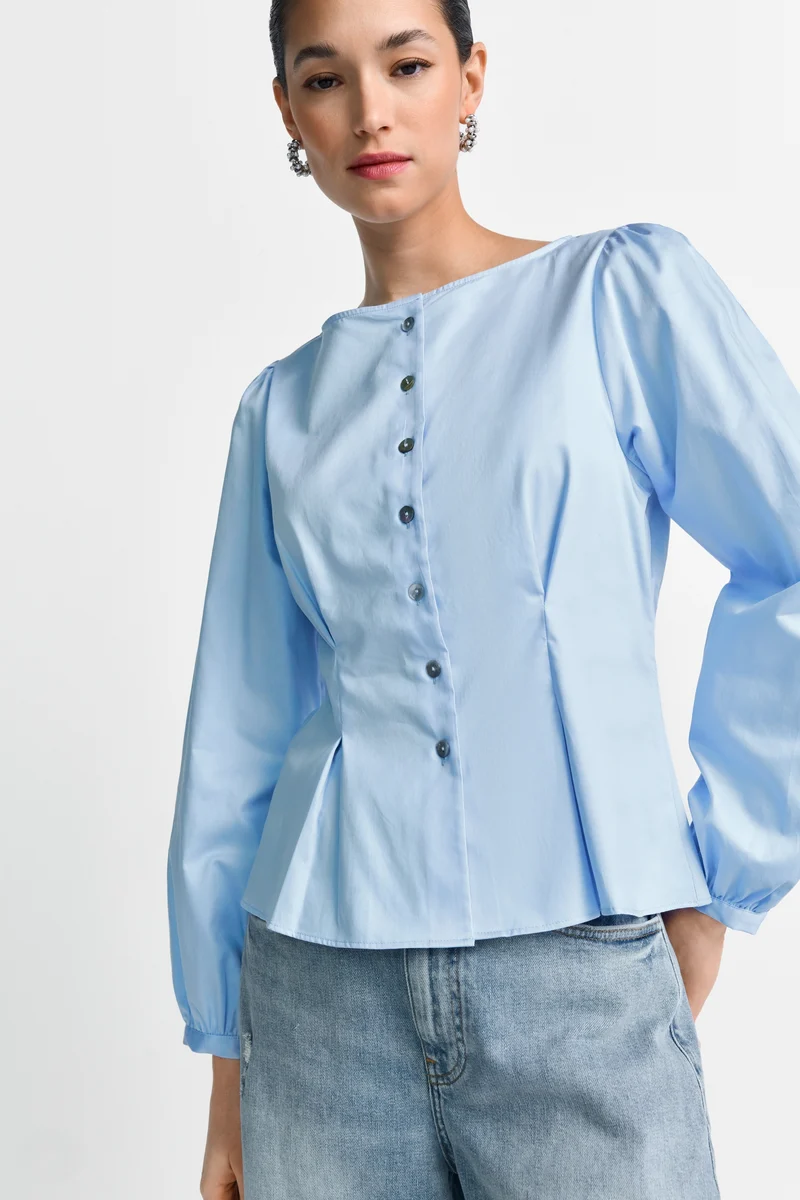 Fitted Cotton Blouse, skyway blue