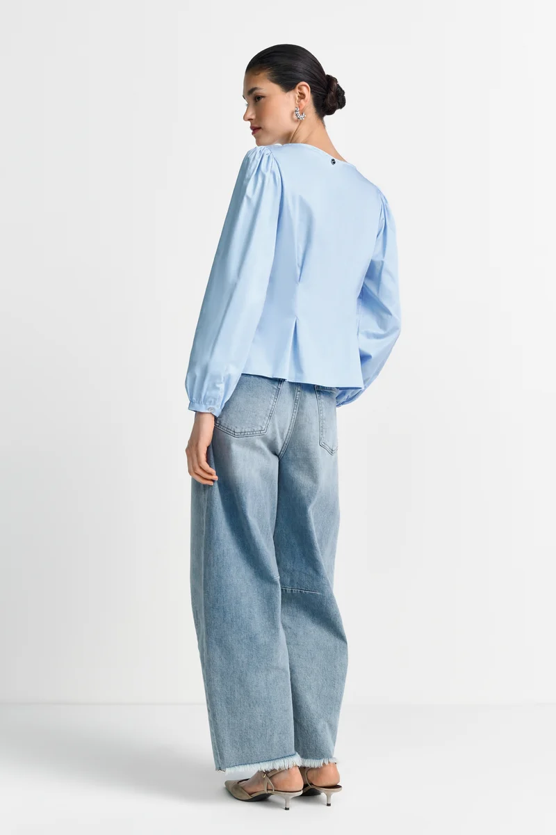 Fitted Cotton Blouse, skyway blue