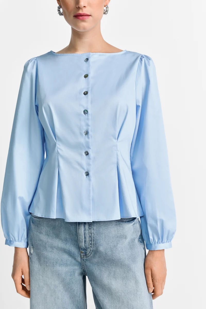 Fitted Cotton Blouse, skyway blue