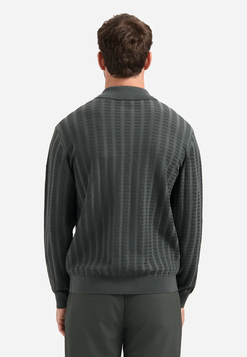Cardigan Full Button Polo Jacquard, Dark Steel