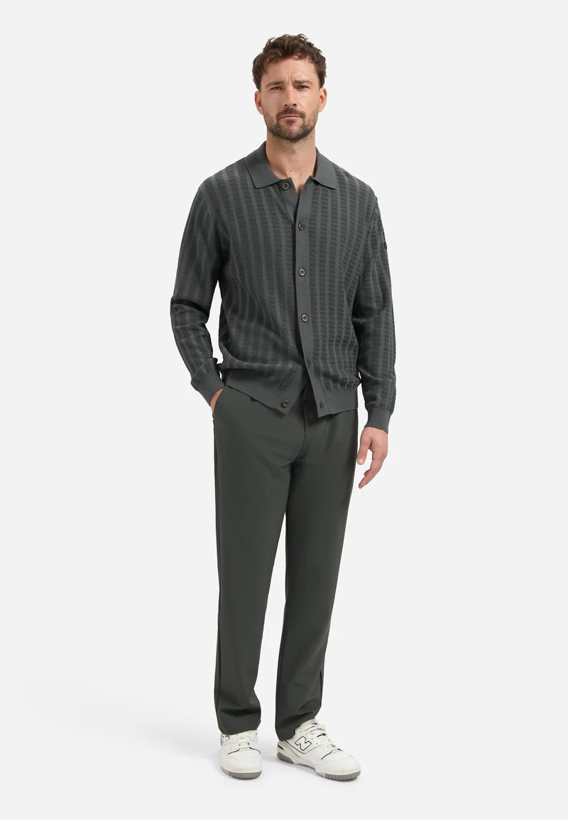 Cardigan Full Button Polo Jacquard, Dark Steel