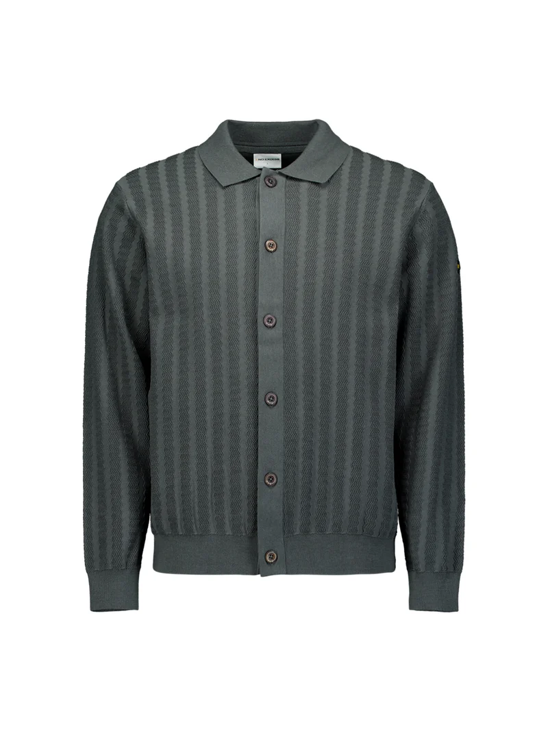Cardigan Full Button Polo Jacquard, Dark Steel