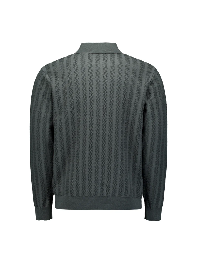 Cardigan Full Button Polo Jacquard, Dark Steel