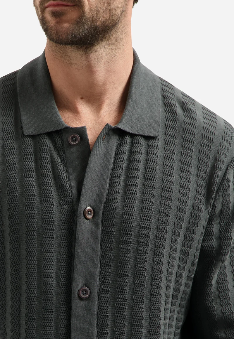 Cardigan Full Button Polo Jacquard, Dark Steel